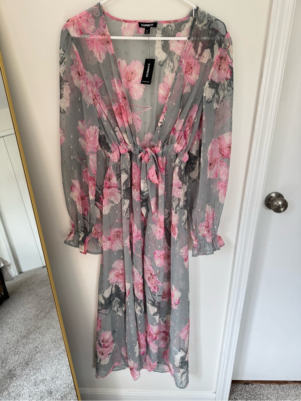 Express NWT Floral Print Sheer Maxi Cover-Up Tie-Front XS/S
